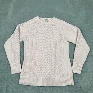 LL Bean Womens Pink Cotton Cable Knit Popcorn Sweater Crew Neck Long Sleeve L